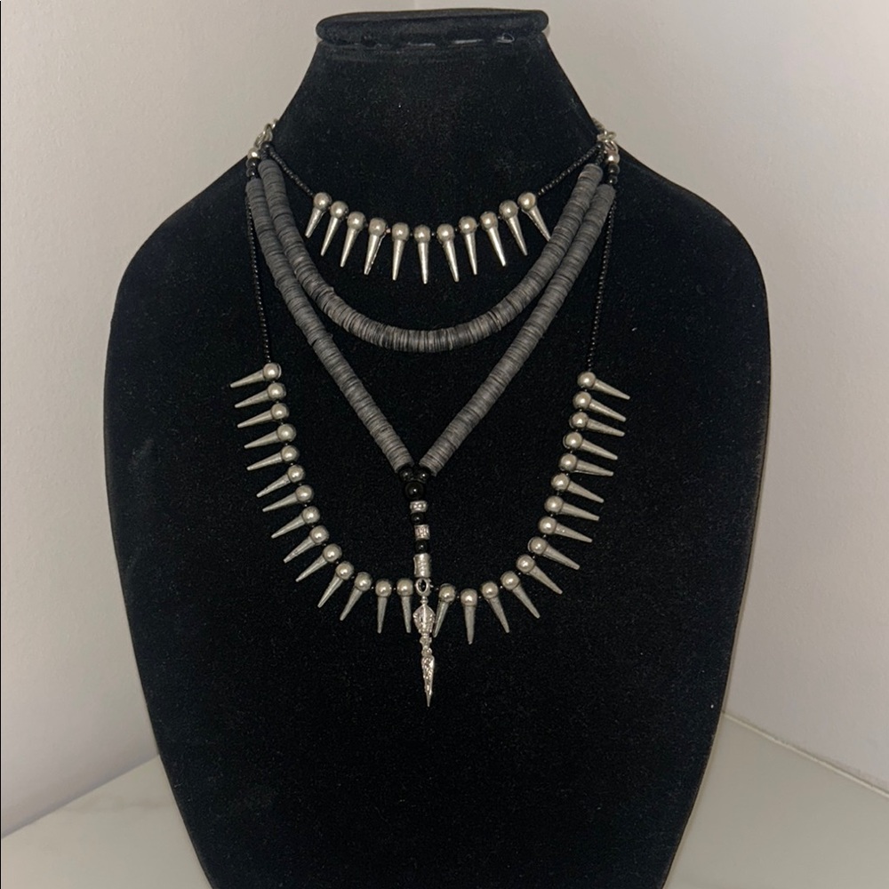 Black and Silver Spike Necklace Set
